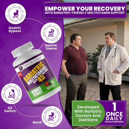 Multivitamínico Bariátrico Masticable Con Hierro 45 Mg Sabor Ponche De Fruta 90 Tabletas