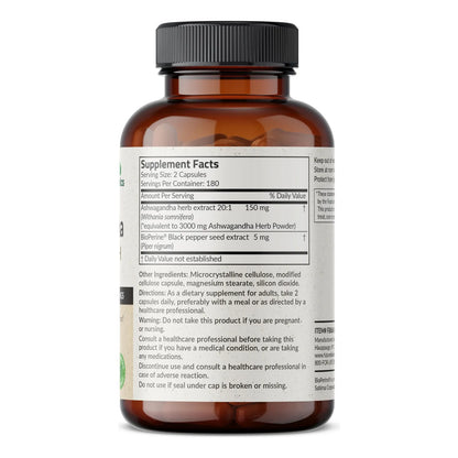 Ashwagandha Extra Fuerte Soporte Estrés Estado Ánimo 360 Cápsulas Vegetarianas Con BioPerine