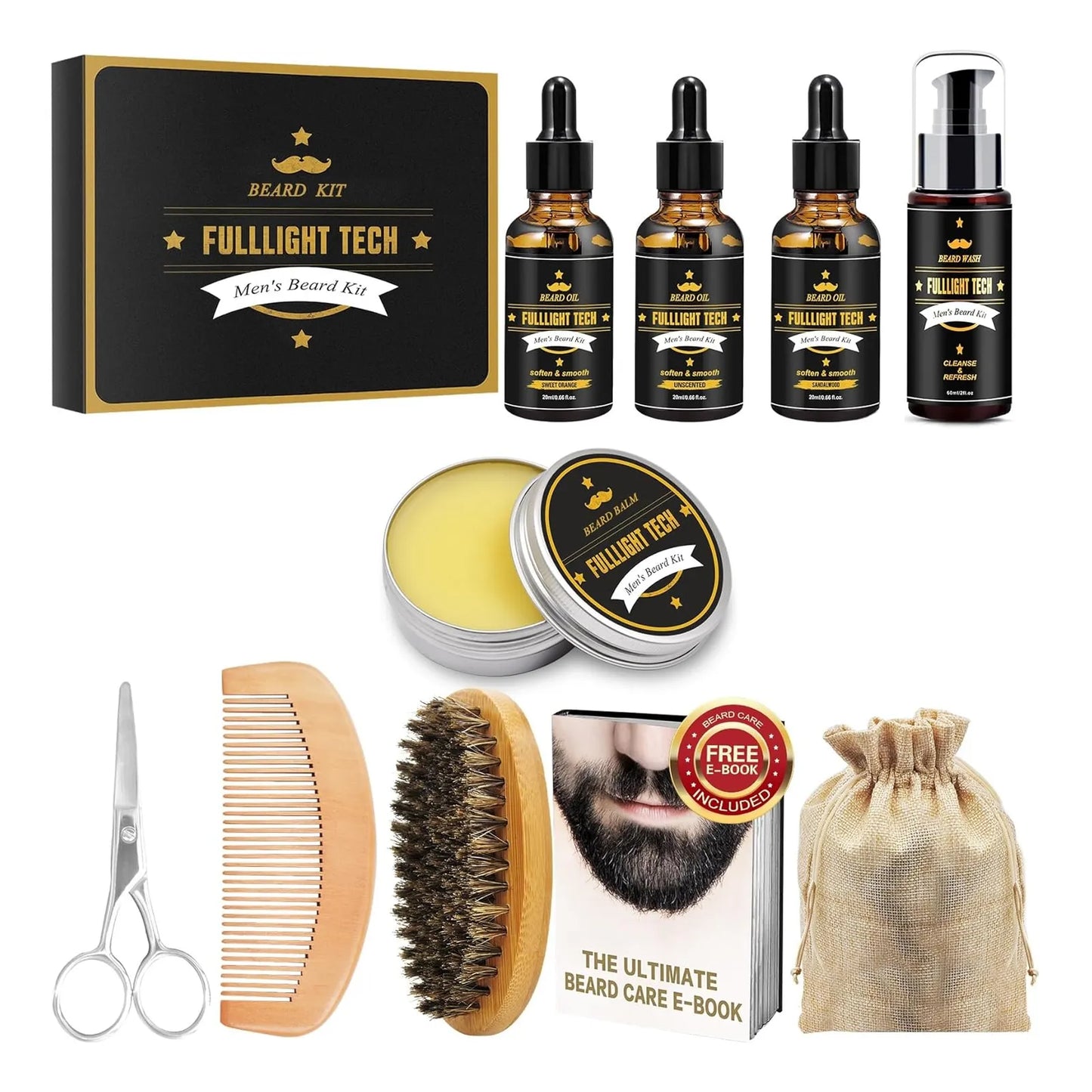Kit De Barba Premium Con Aceite Bálsamo Y Accesorios Regalo Ideal Para Hombres