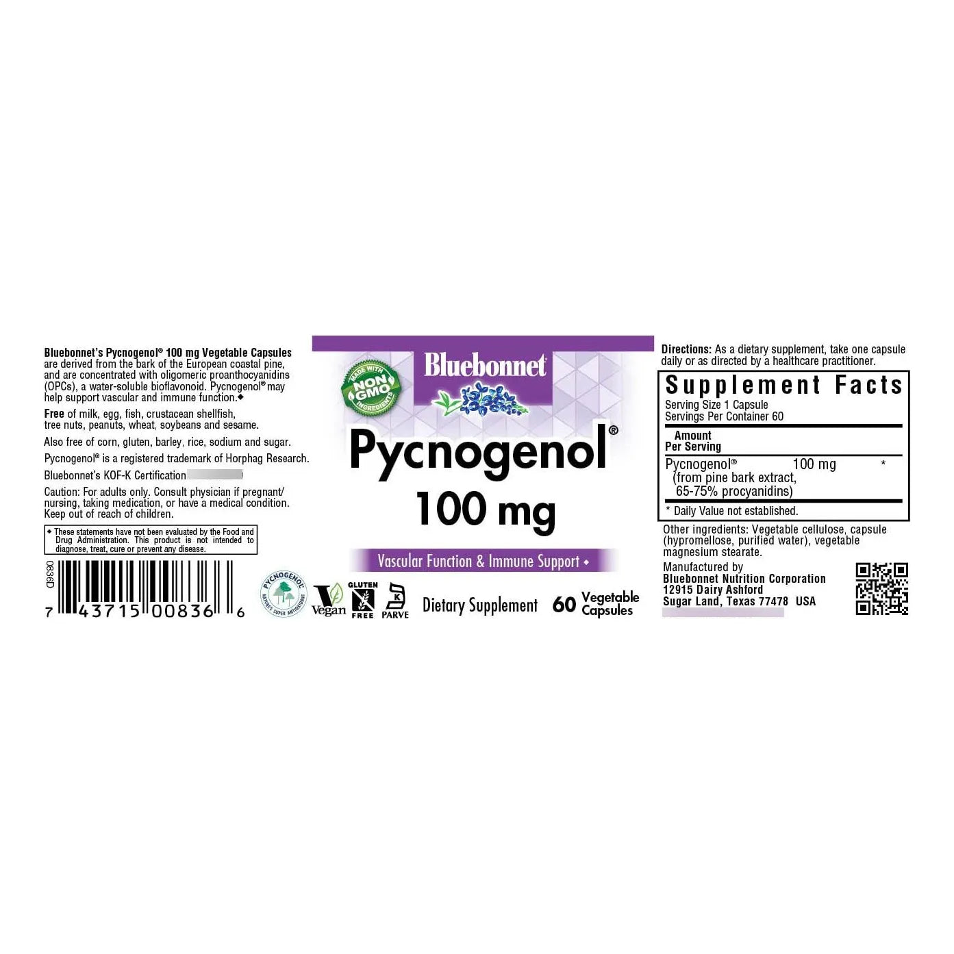 Capsulas Pycnogenol 100 Mg Antioxidante Natural Vegano 60 Unidades