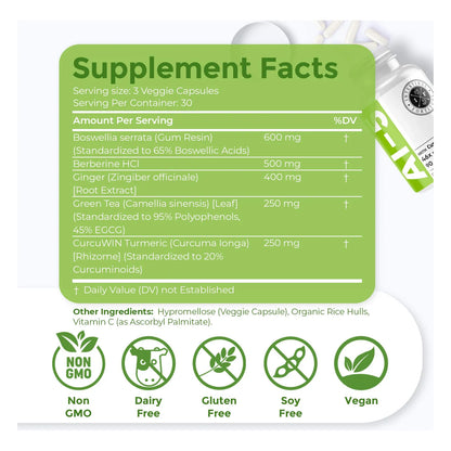 Capsulas Digestivas Con Curcuwin Curcuma Boswellia Jengibre Té Verde EGCG Apoyo Intestinal