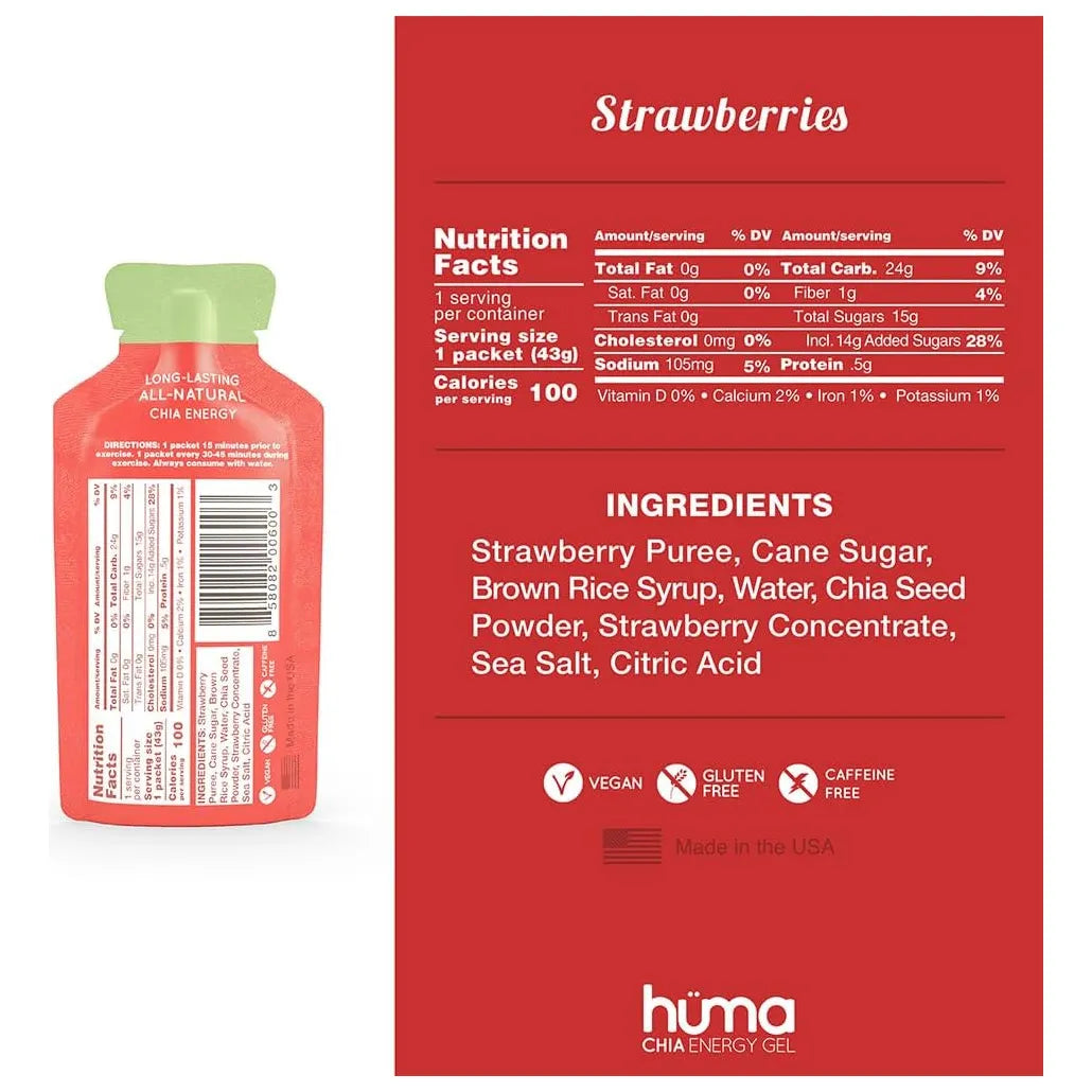 Gel Energético Huma Chia Energy Pack 24 Unidades Nutrición Deportiva Natural