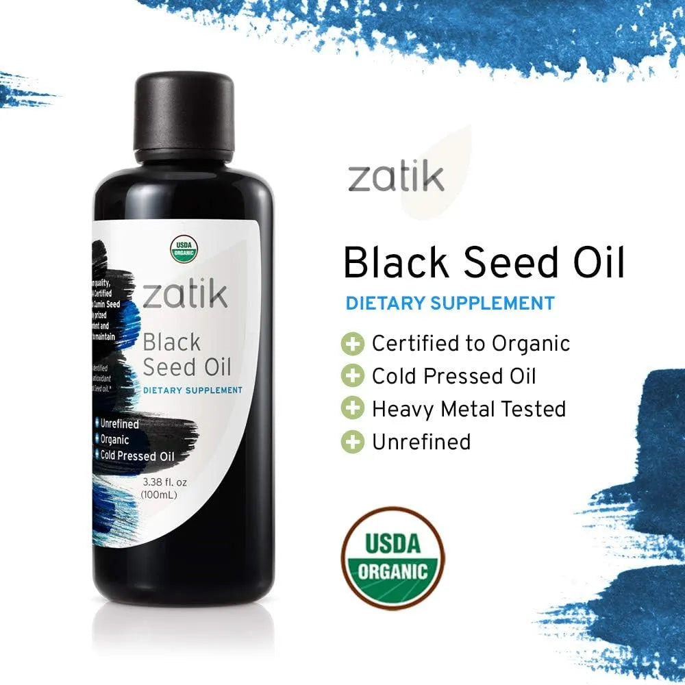 Aceite De Semilla De Comino Negro Organico Prensado En Frio Zatik Naturals 6.8 Fl Oz