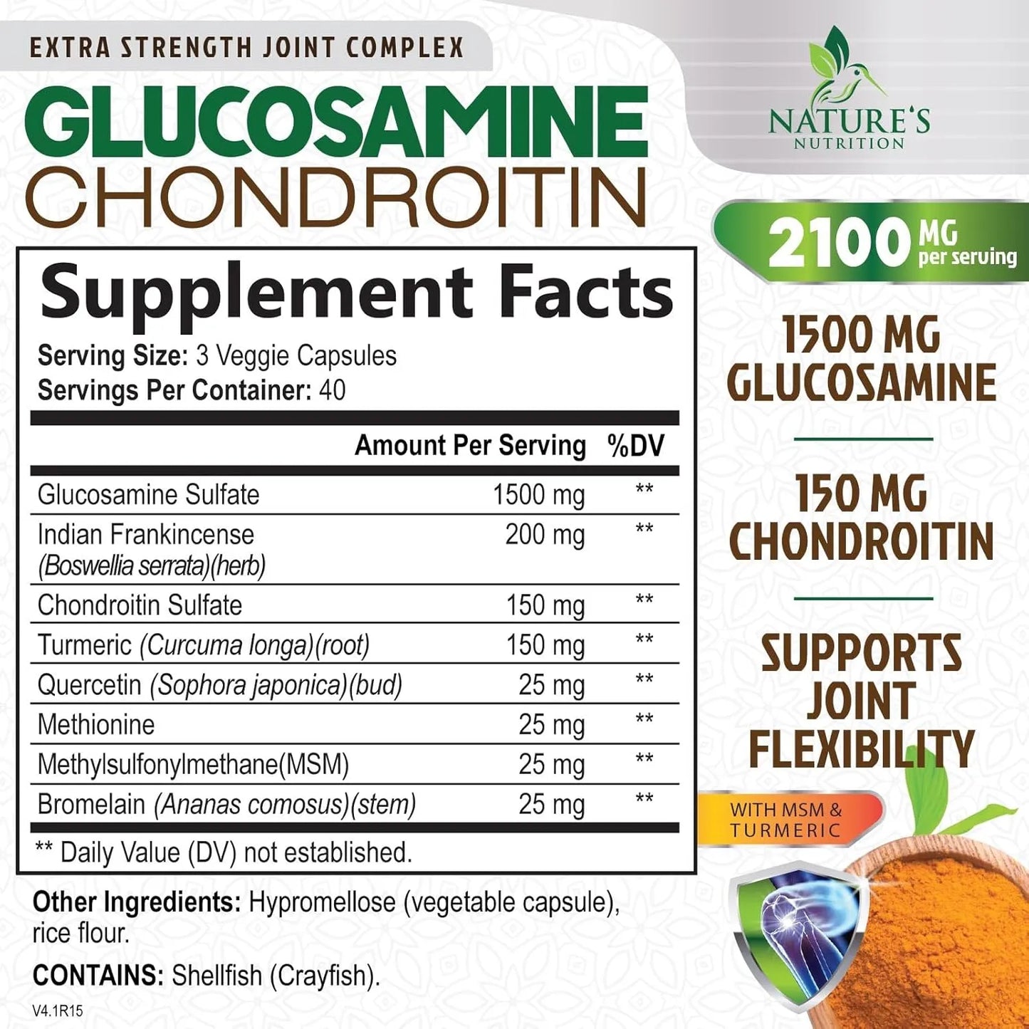 Complejo Glucosamina Condroitina Msm Triple Fuerza Con Cúrcuma Y Boswellia 2100mg Soporte Articular