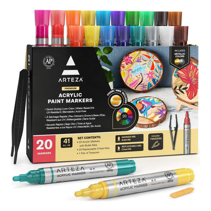 Marcadores Acrílicos Arteza 20 Colores Pintura Roca Vidrio Madera