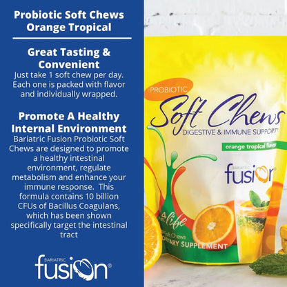 Probiótico Masticable Bariatric Fusion 10 Mil Millones UFC Sabor Tropical Naranja 60 Unidades
