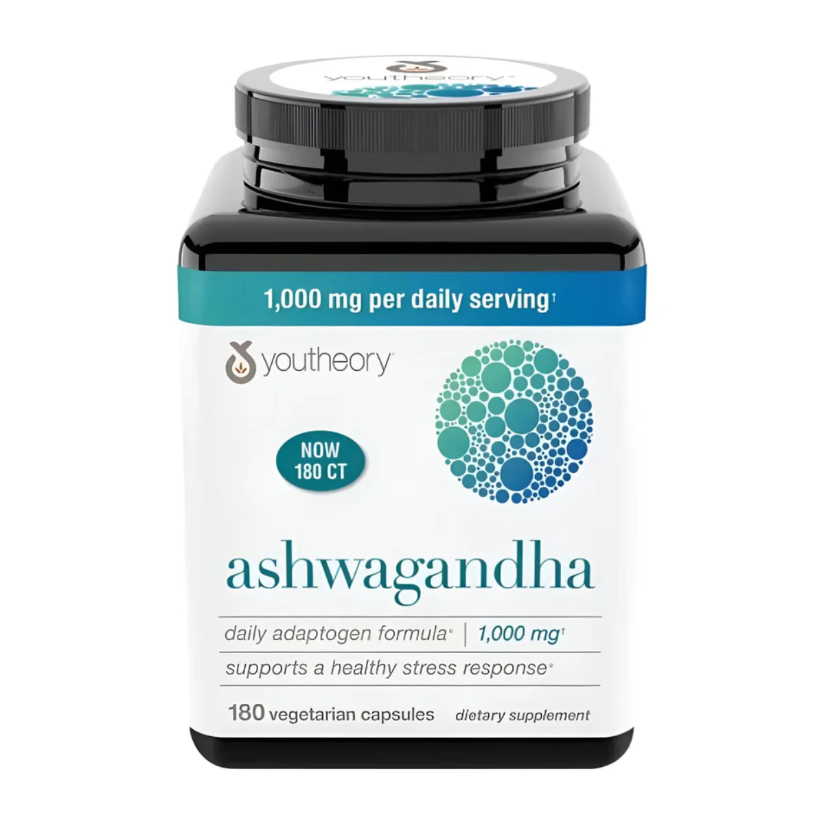 Youtheory Ashwagandha 1000mg con KSM-66 – Apoyo Natural para el Estrés y la Calma Mental 180 Cápsulas