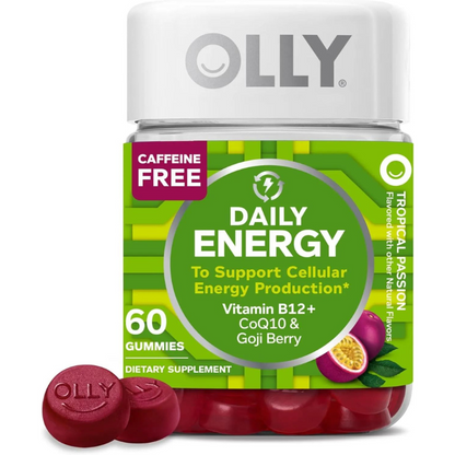 Olly Daily Energy pasión tropical gomosos sin cafeína para energía diaria; 60 unidades.