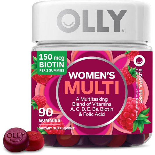 OLLY - Goma multivitamínica para mujer, salud general y apoyo inmunológico, vitaminas A, D, C, E, biotina, ácido fólico, vitamina masticable para adultos, baya, suministro de 45 días - 90 unidades