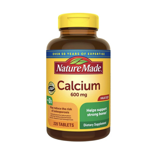 Nature Made Calcio 600 mg con vitamina D3, suplemento dietético para apoyo óseo, 220 tabletas