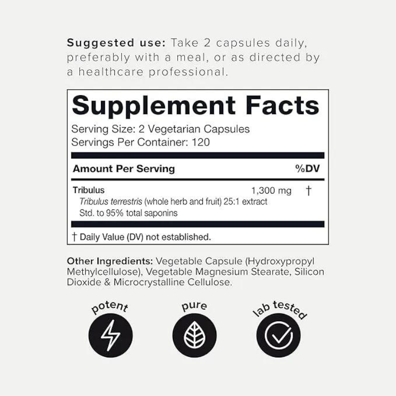 Toniiq Cápsulas de Tribulus de ultra alta resistencia - 95% de saponinas - Fórmula de extracto concentrado de 1300 mg - 120 cápsulas