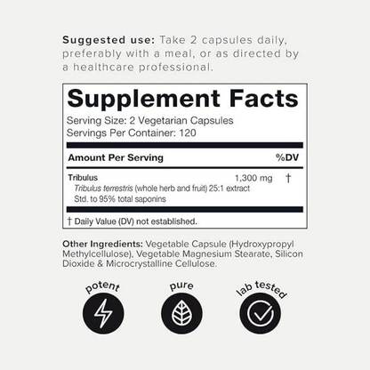 Toniiq Cápsulas de Tribulus de ultra alta resistencia - 95% de saponinas - Fórmula de extracto concentrado de 1300 mg - 120 cápsulas