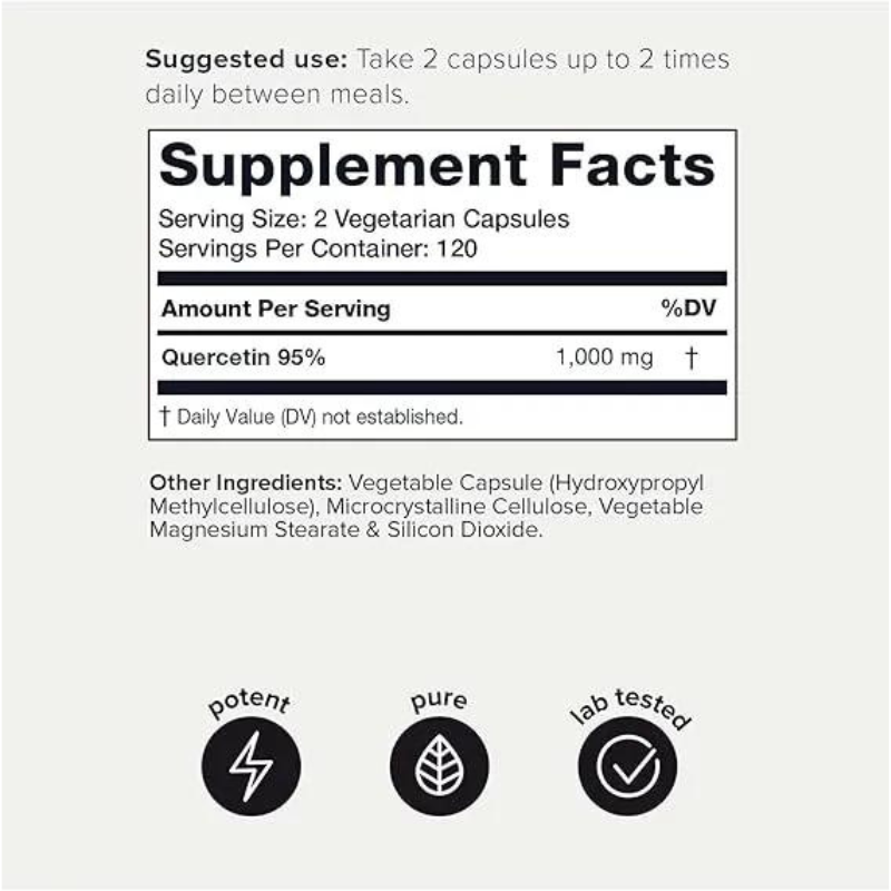 Cápsulas de quercetina de ultra alta pureza - 95%+ altamente purificadas y altamente biodisponibles