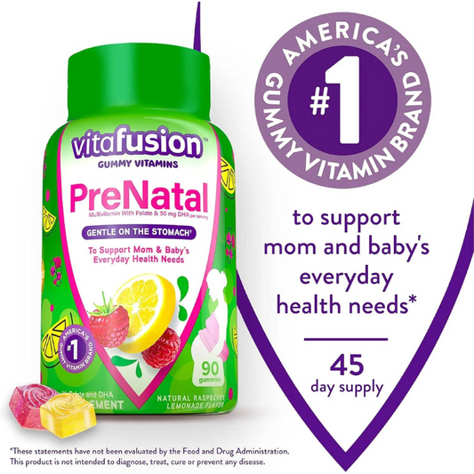 Vitafusion PreNatal - Gomitas de vitaminas sabor a limonada de frambuesa con gotas Preggie Pop más paquete de gotas de vitamina B6 para aliviar las náuseas