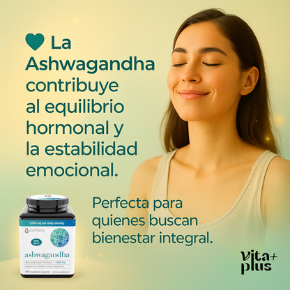 Youtheory Ashwagandha 1000mg con KSM-66 – Apoyo Natural para el Estrés y la Calma Mental 180 Cápsulas